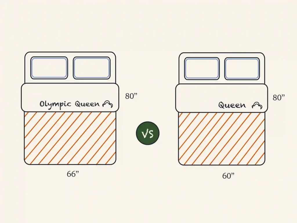 Sizes of Olympic queen mattress and a queen mattress